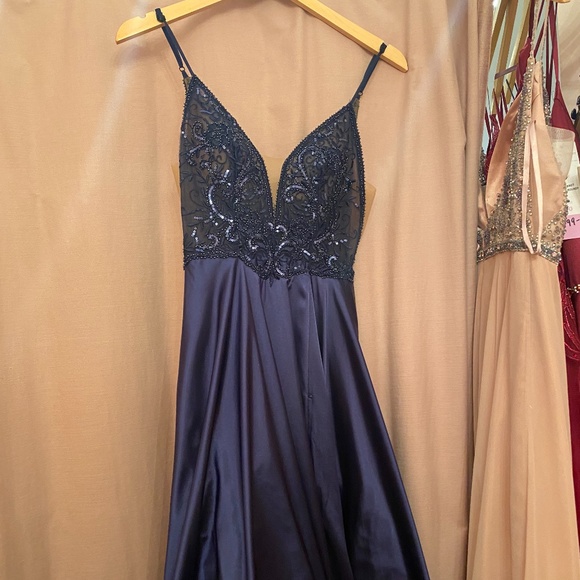 Faviana Sheer Blue Prom Dress - Picture 10 of 14